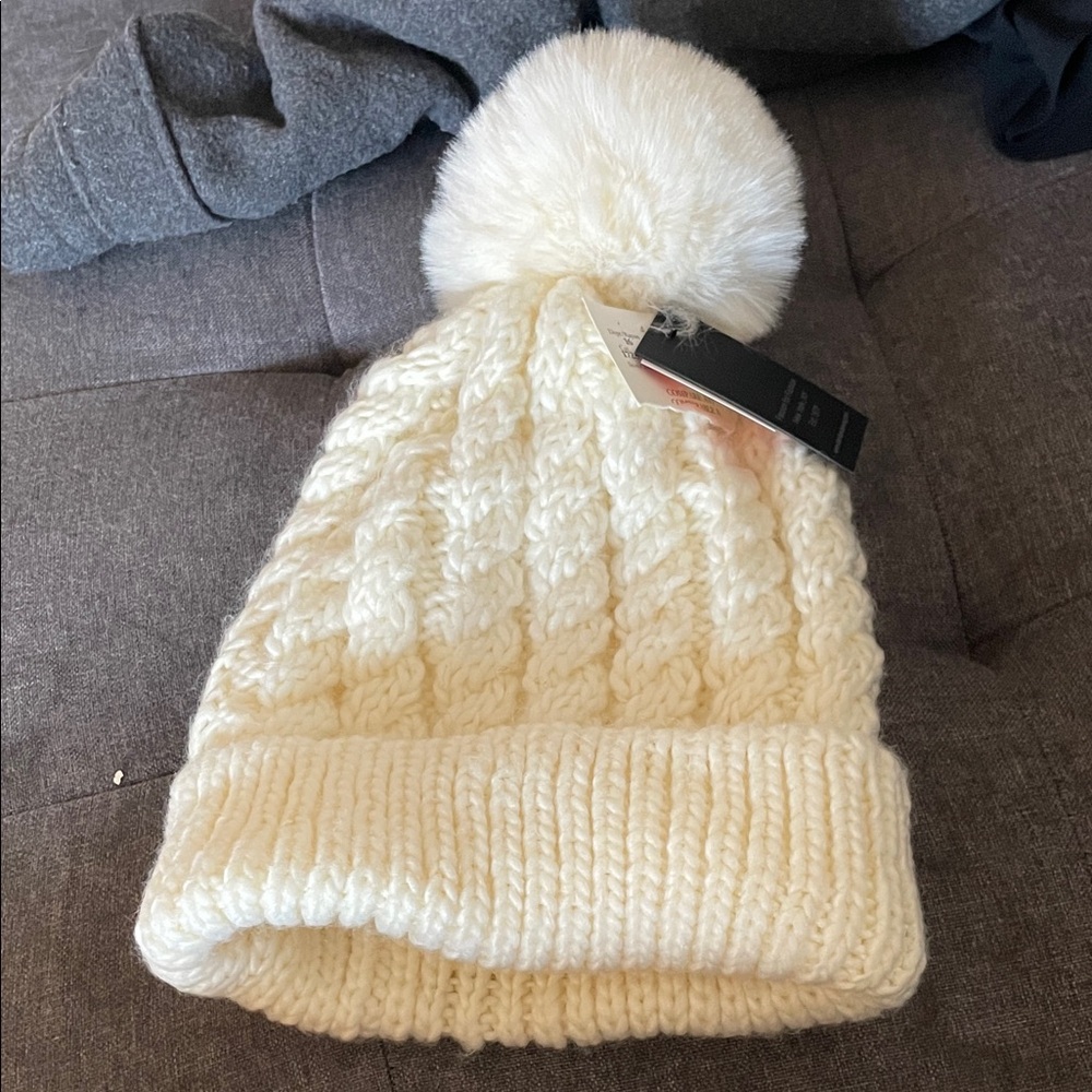 David and Young Black Knit Beanie with Pom